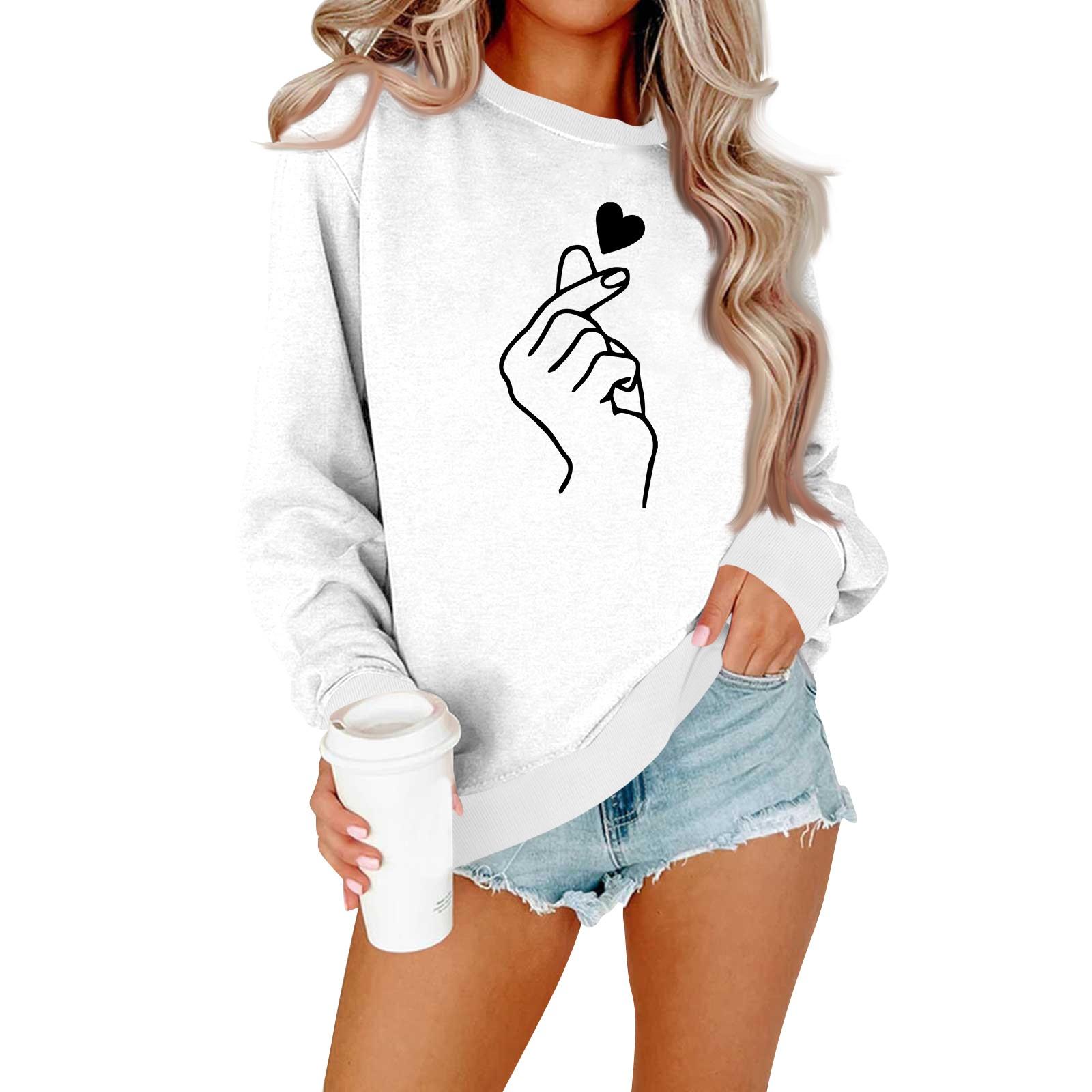 

Женская модная повседневная толстовка с длинными рукавами и круглым вырезом с принтом ко Дню святого Валентина XL белый