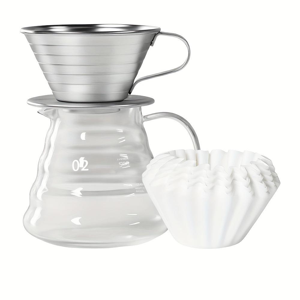 Stainless Steel Flat Bottom Pour Over Coffee Filter Cup and Pot Set