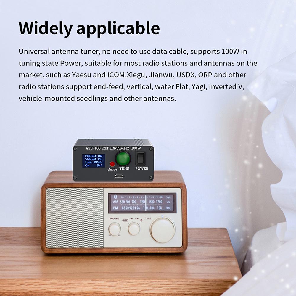 ATU-100Pro Universal Antenna Tuner 1.8MHz-55MHz Automatic Tuner 0.96-inch 0LED Display with Shell Micro USB Interface