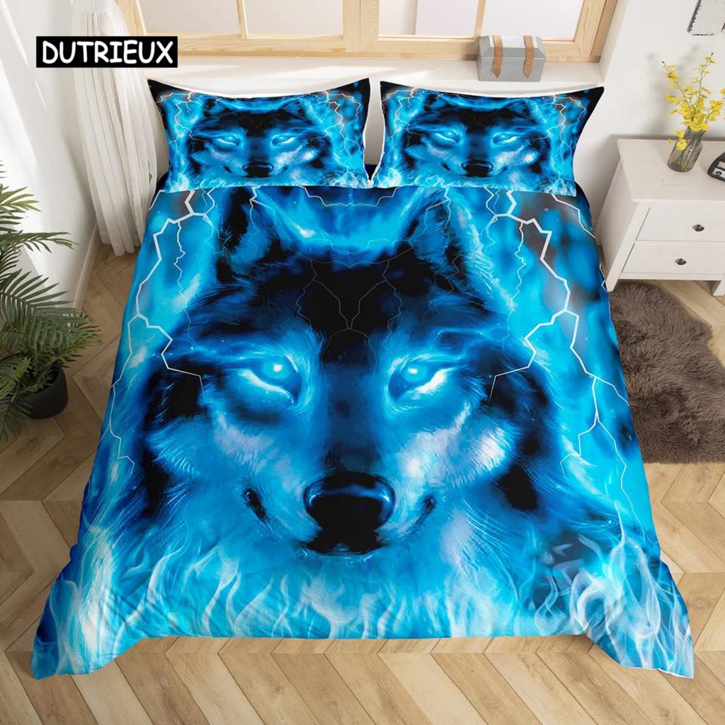 Wolf Duvet Cover Set Wolf with Mechanical Eye Bedding Set for Kid Teens Adults 3d Printing Queen King Size Polyester Quilt Cover