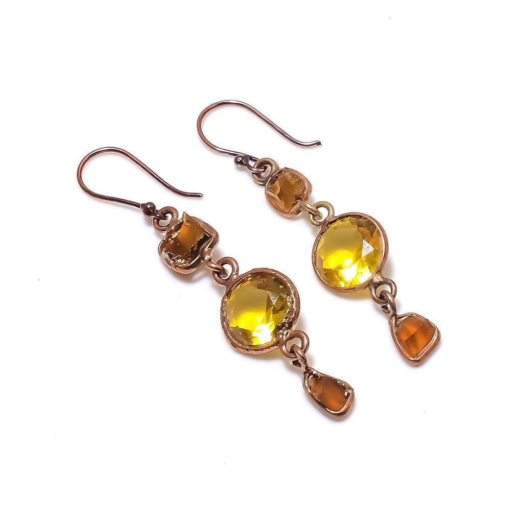 Citrine Earrings Gemstone Jewelry, Copper Electroformed Earrings, Handmade Jewelry Birthstone Earrings, Gift For Him