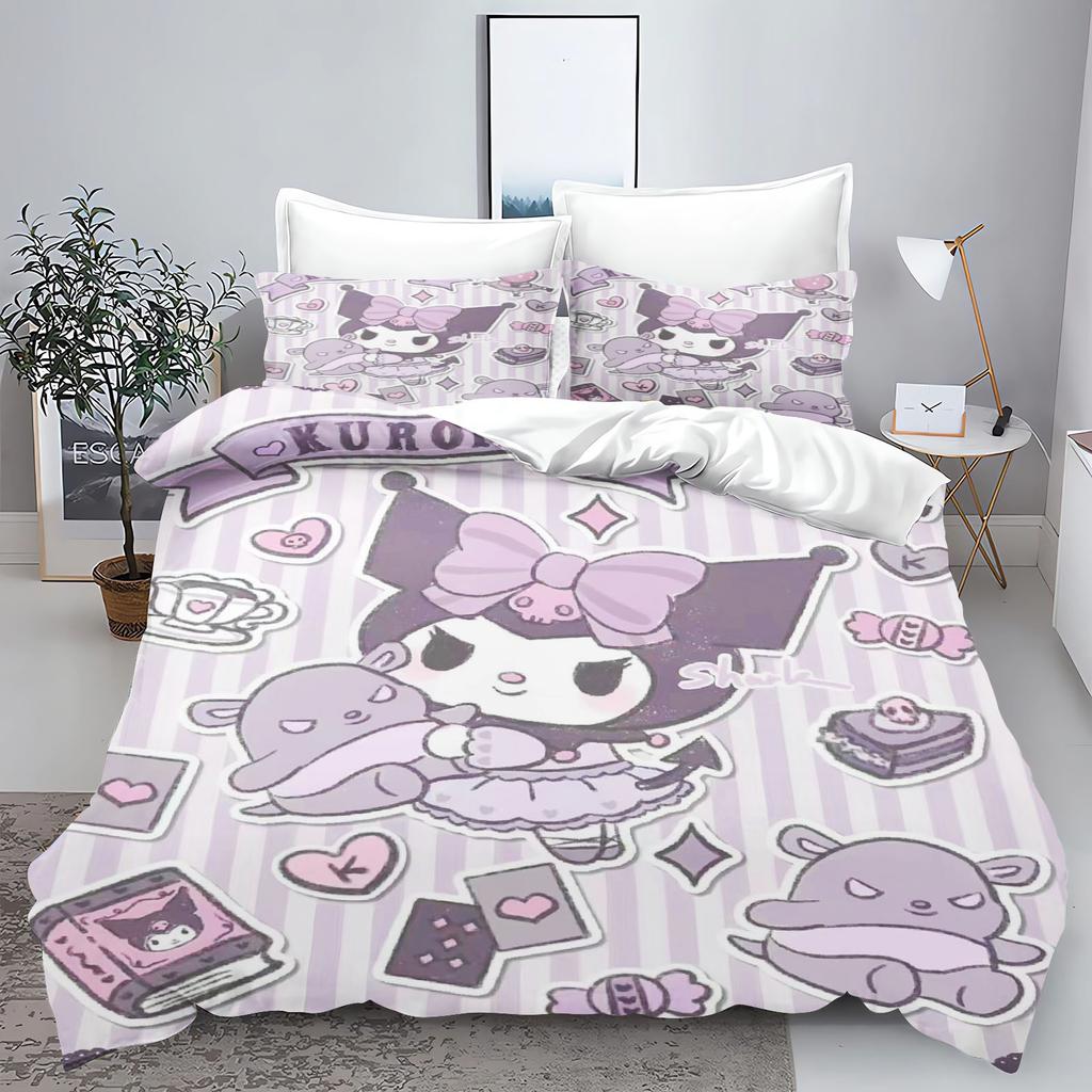 Kuromi My Melody Sanrio Series Printed Bedroom Bedding Set Duvet Cover Christmas Gifts Comforte Cartoon With Pillowcase