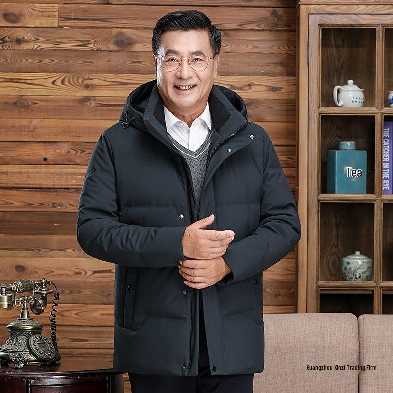 Men's Short Down Jacket - Warm, Thickened Winter Coat for Middle-Aged & Elderly