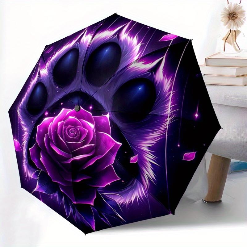 1pc Cat's Paw Flowers Automatic Opening and Closing Cartoon Umbrella - Small Umbrella Suitable for Various Occasions, Portable 3-Fold Small