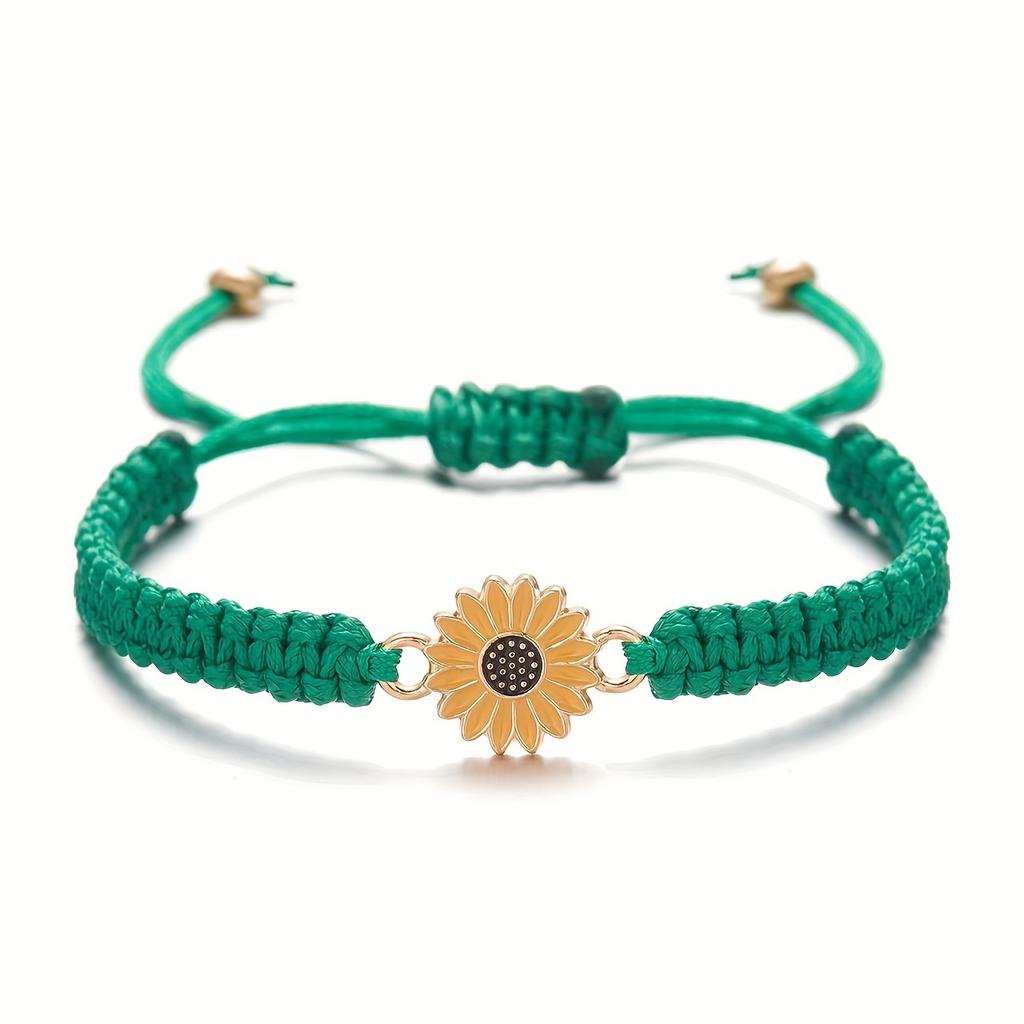 [Synthetic Fiber Rope Fashion Accessory] Chic Sunflower & Daisy Braided Bracelet - Fashion Accessory, Synthetic Fiber Rope