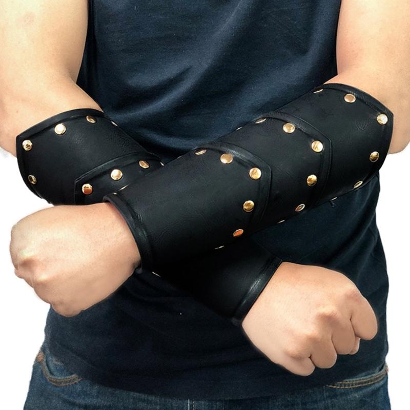 Vintage Renaissances Arm Guards Viking Arm Bracer Three-layer Rivet Faux Leather Arm Armors Costume Stage Props