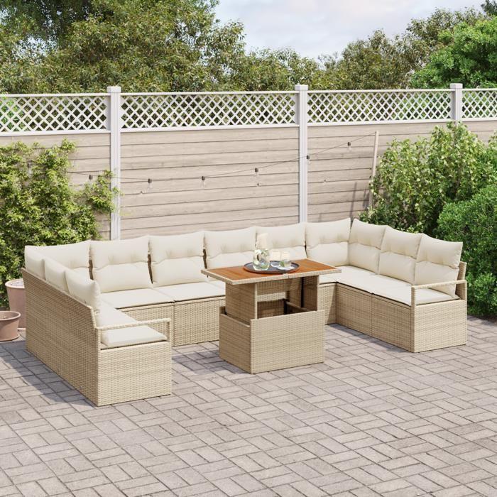 VidaXL Ensemble de canapé de jardin 11 pièces avec coussins en rotin poly beige 3349763