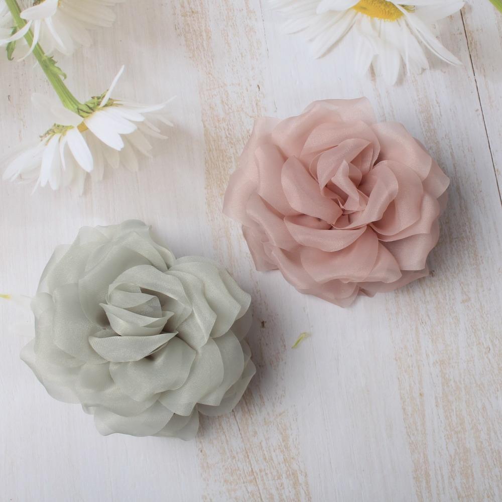Organza Ros Blomma Hårklämmor för Kvinnor Flickor Mjuk Korsage Hästsvanshållare Hårklämmor Mode Håraccessoarer