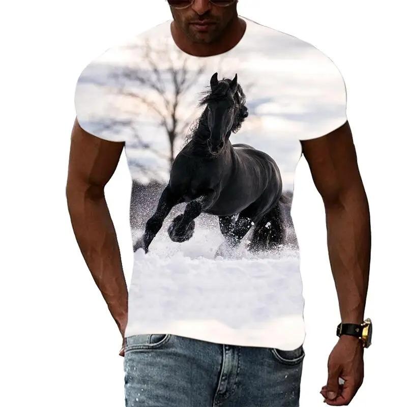 New Fashion Horse Pattern 3D Printed Men's Hip Hop Personalized Round Neck Short sleeved T-shirt
