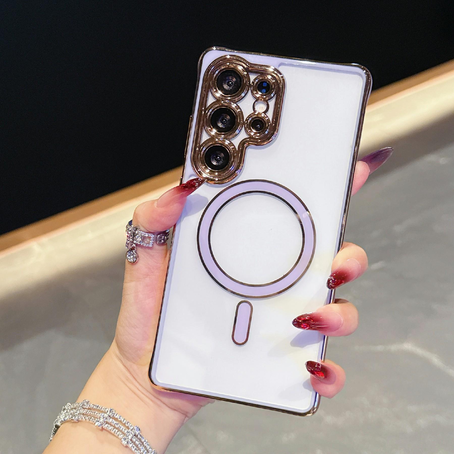 

For Samsung Galaxy S25 Ultra Magnetic Case Electroplated 2.0mm Acrylic TPU Phone Back Cover Purple
