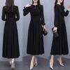 2026 New Women's Long-sleeved Lace-up Collar Solid Color Chiffon Dress Slim and Thin Beach Vacation Long Swing Dress