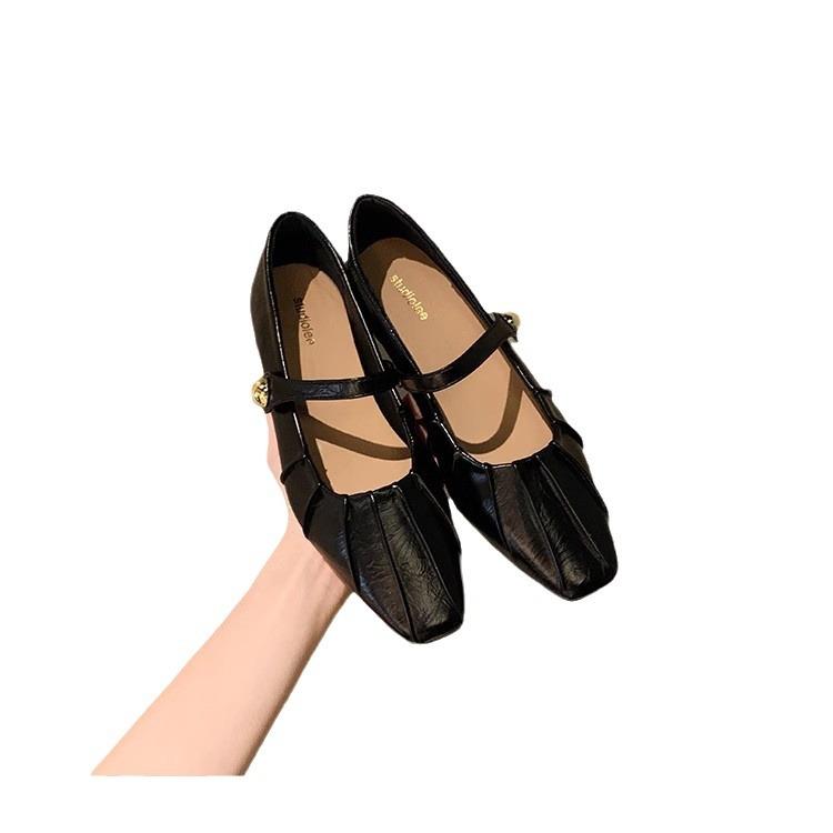 Grape Mother Summer New Temperament Small Square Head Folds Word with Shallow Mouth Mary Jane Bag Head Half Slippers Women's Summer