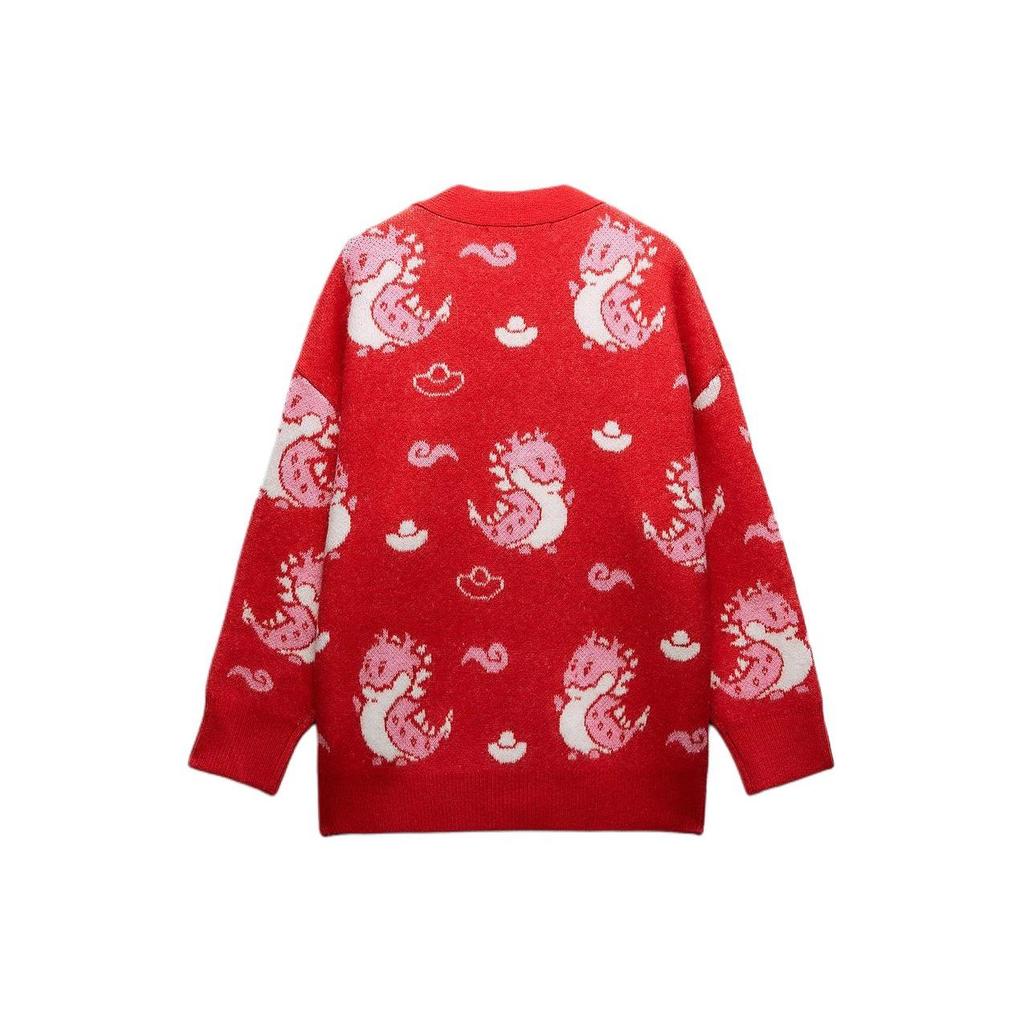 Zara Ss24 Year Of The Dragon Limited Edition Cartoon Print V-Neck Single-Breasted Cardigan Long Sleeve Knitwear Women Tops Red 09598008600-36