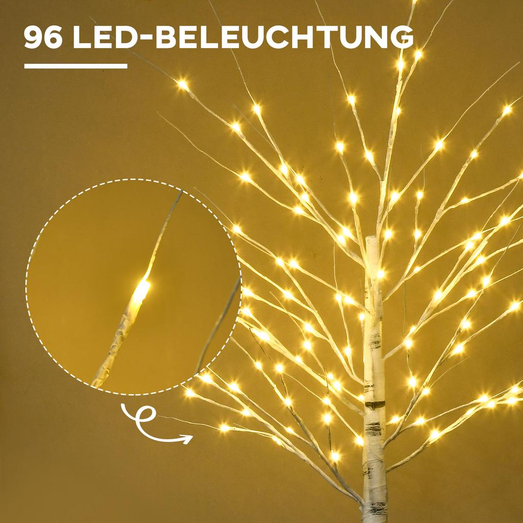 Artificial Tree, Artificial Birch, with LED Lighting, Warm White, Realistic, White Bark, 22 X 22 X 180cm