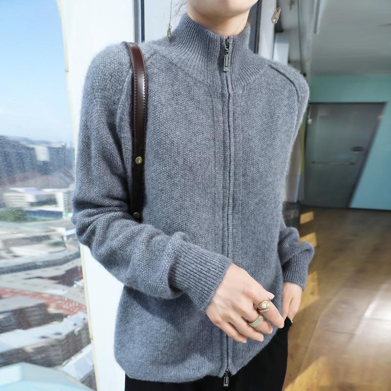 Stojací límeček na zip Pletený cardigan Dámská Krátká bunda Rolák Svetr Volné Topy pro volný čas