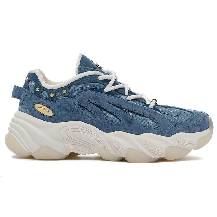 Li-Ning 1990 Leather Comfortable Lightweight Shock Absorption Low-Top Casual Shoes Women Casual Shoes Ocean-Blue ALJS022-3