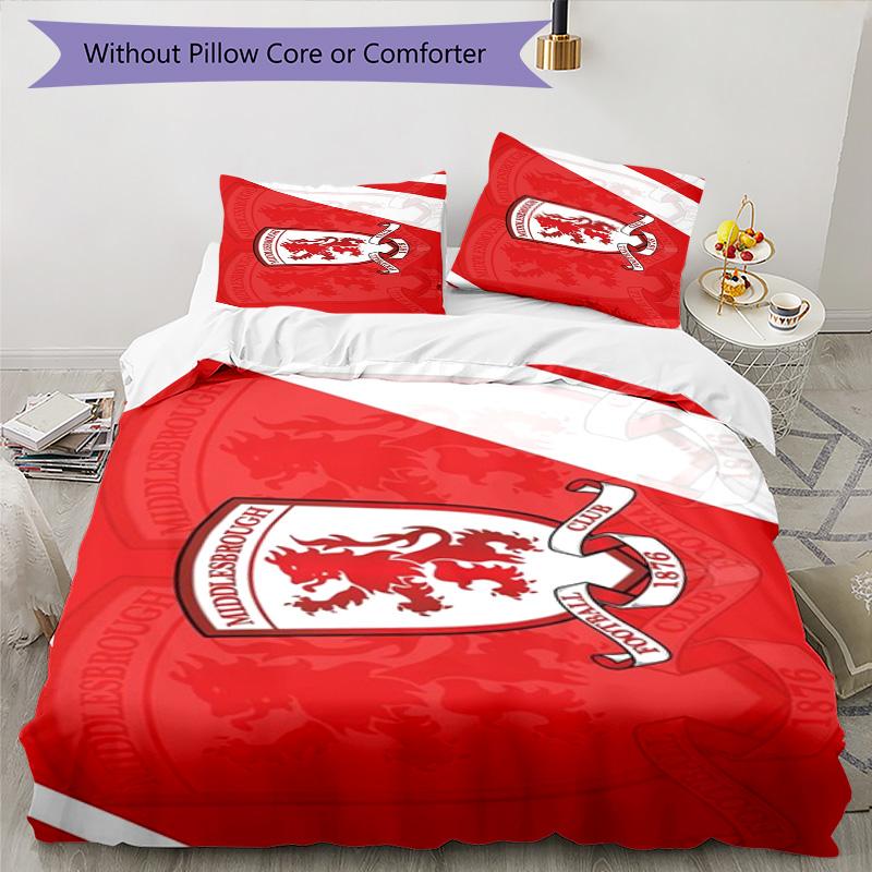 Middlesbrough F.c Printed Pattern Duvet Cover Set – Includes 1 Duvet Cover and 2 Matching Pillowcases Bedroom Decor Christmas Gifts
