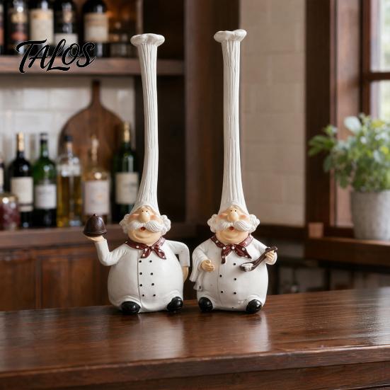 No Paint Peeling Resin Doll 2Pcs Tall Hat Chef Figurine for Kitchen And Restaurant Decor, Hand-Painted Cartoon Statue Dolls with Stable Base Tabletop