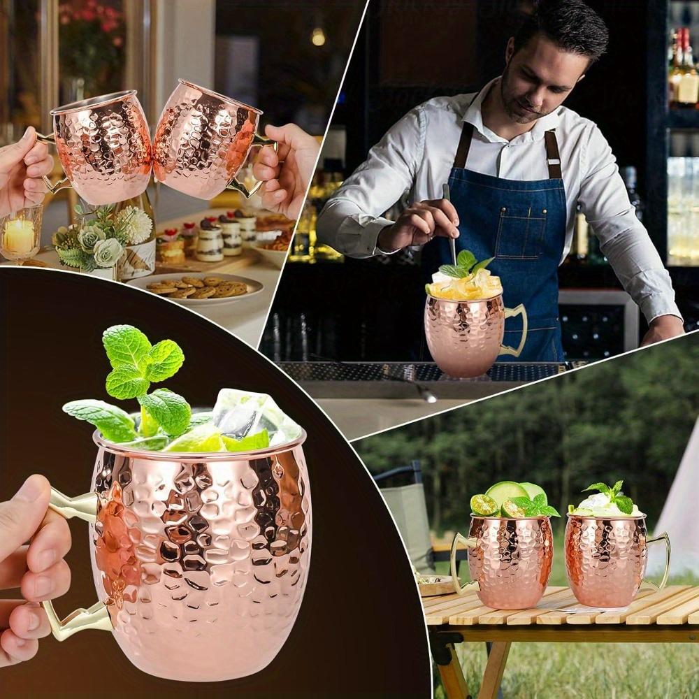 1pc Moscow Mule Mugs Hammered Copper Cups with Stainless Steel Lining and Gold Brass Handles for Cold Drinks Beer Wine Bars Parties