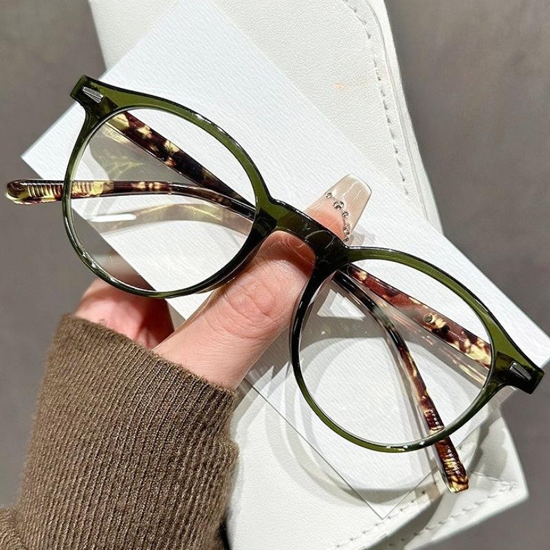 

Ultralight Oval Frame Plain Glass Spectacles for Women Leopard Green Men Blue Light Blocking Computer Glasses