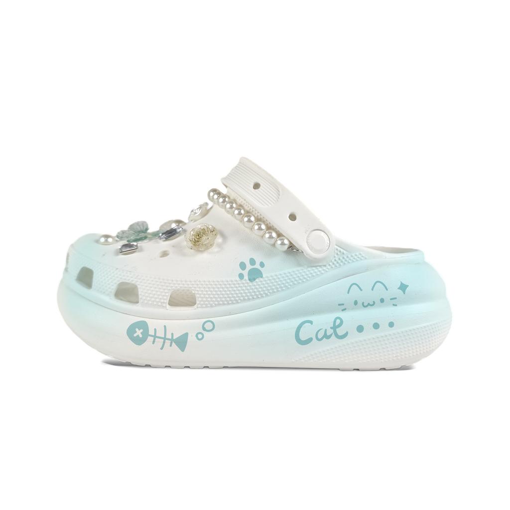 Crocs Crush Clog EVA Cute Meow Meow Decorative Buckle Hand Painted Graffiti Casual Fashion Versatile Hole Shoes Unisex White