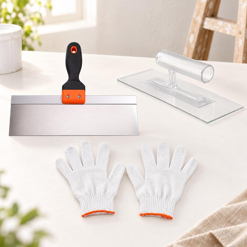 Putty Knife with Smoothing Tool and Work Gloves Reinforced Stainless Steel NonSlip Grip
