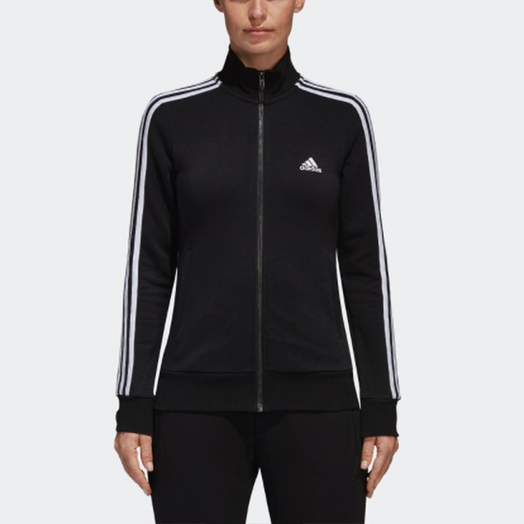 Adidas Vintage Three-Stripe Full-Zip Stand Collar Sports Jacket Women Jacket Black S97427