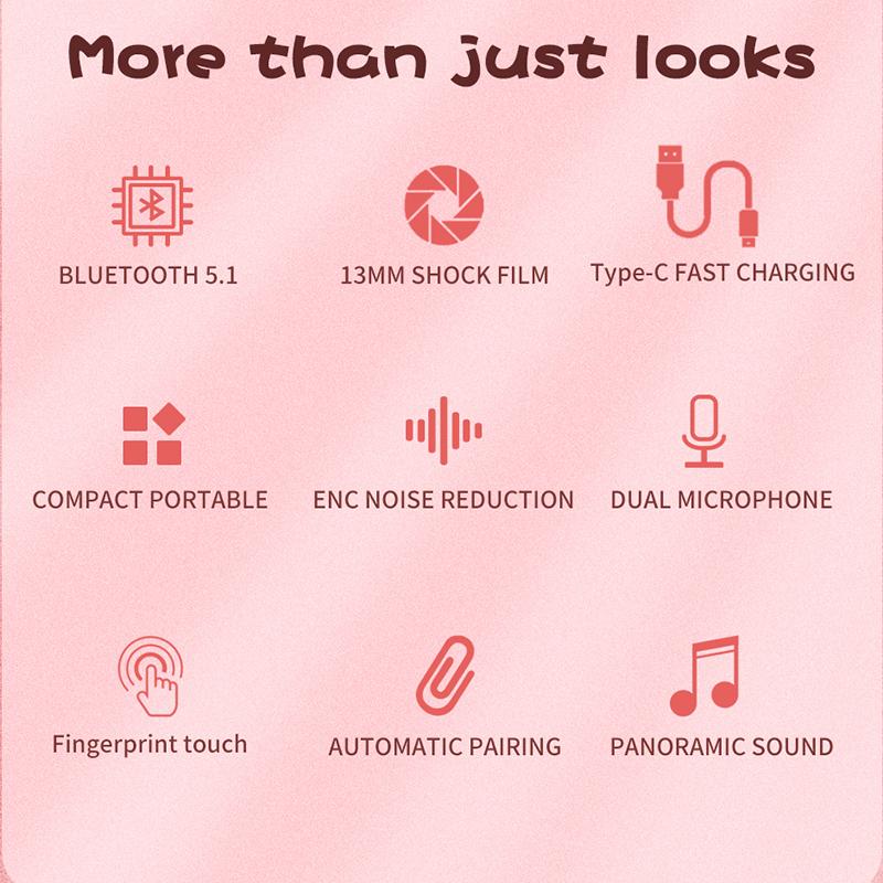 VAORLO Niedliche Bluetooth-Kopfhörer, kabellose Cartoon-Kopfhörer, Geräuschunterdrückung, Stereo-Headset, In-Ear-Ohrhörer für alle Smartphones