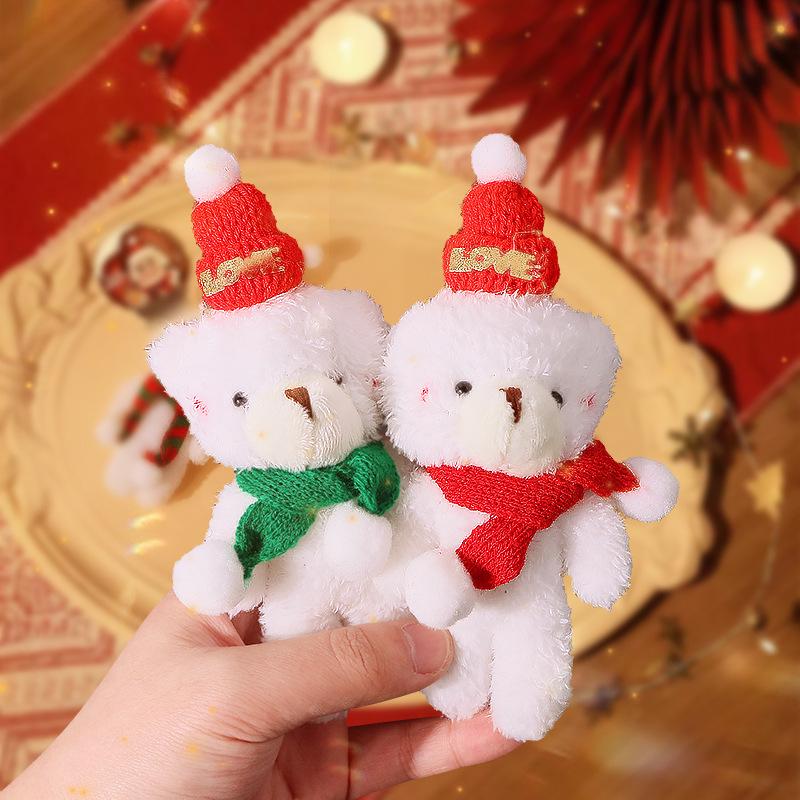 Christmas Blush Bear Plush Keyring with Scarf - Cute One-Piece Bag Charm Toy Gift