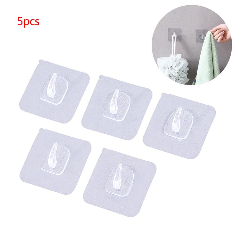 5Pcs Free Punching Seamless Invisible Hook Bathroom Kitchen Adhesive Hook