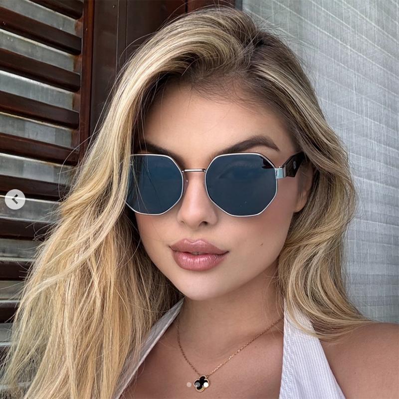 Women'S Fashion Sunglasses Brand Designer Retro Polygonal Metal Frame Octagonal Sun Glasses Unisex Big Black Shades Uv400