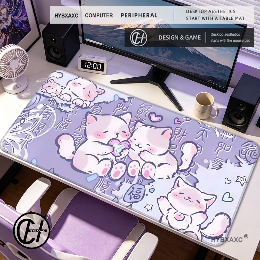 HYBXAXC Anime Cute Cat Blessing Mouse Pad Nonslip Locking Edge PC Laptop Accessories Rubber Keyboard Game DeskMat