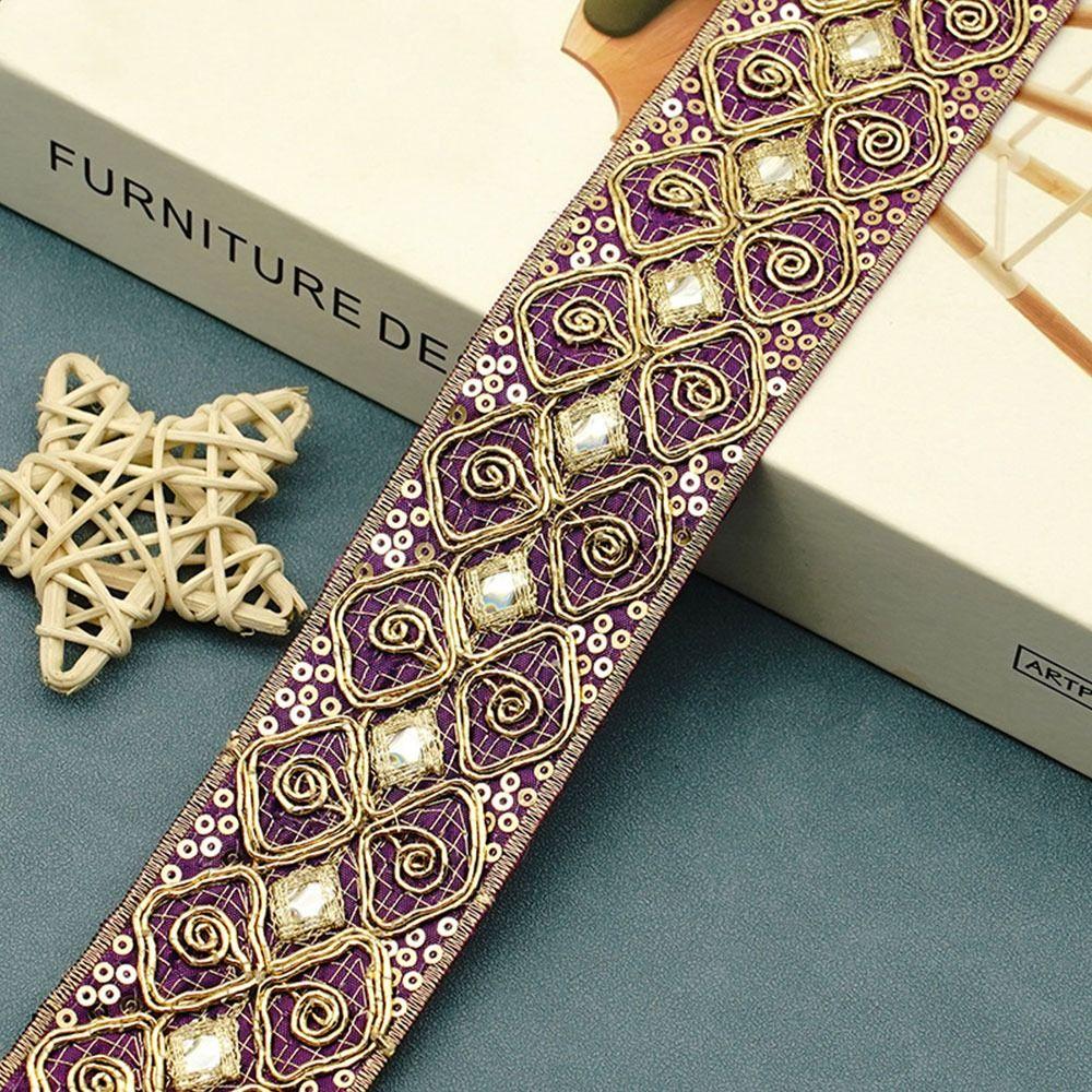 4.5cm Wide Embroidered Lace Webbing Handmade 10 Yards Sequin Lace Ribbon Sequins Embroidery Gold Thread Ethnic Lace Ribbon