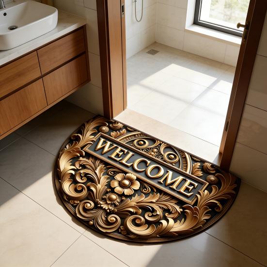 Floor Mat Semi-Circular Design 3D Illusion Rug Non-Slip Decorative Door Mat Entryway Living Room Bedroom Fade-Resistant Area Rug