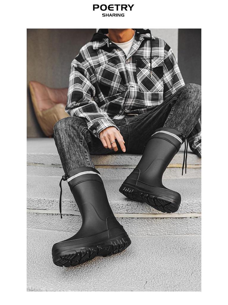 Men's Waterproof Non-Slip Mid-Calf Rain Boots - Korean Style Fashion for All Seasons