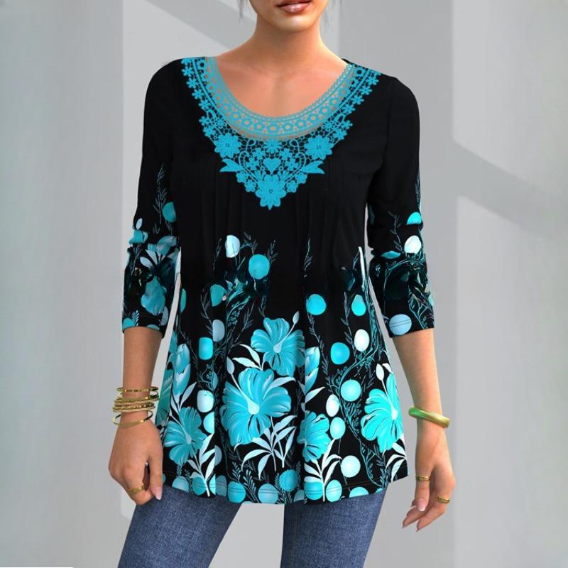 

BITCED Женская футболка большого размера с длинными рукавами и кружевом на осень XXXXXL светло-синий