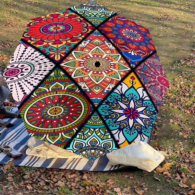 1PC Mandala PatternsAutomatic Open/Close Umbrella with Windproof, 8-Rib Sturdy Canopy, Durable Ribs, Fashionable Design, Outdoor Accessory, Fun Prin,