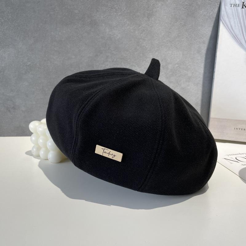 Gentle Beret for Women Fashionable Small Letter Mark Simple and Versatile Fashionable and Stylish Solid Color Pumpkin Hat