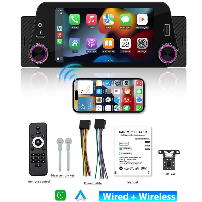 

1Din автомобильный радиоприемник мультимедийный плеер Carplay и Android автоматический дисплей навигации Mirrorlink 5-дюймовый сенсорный экран реверсивный вход поддерживается
