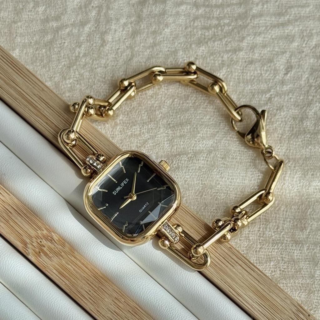 Ceas brățară cu lanț pătrat aur vintage pentru femei SUNLIFEX