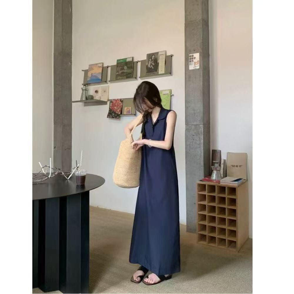 Ärmelloses Polo-Kleid im koreanischen Stil für Damen - Sommer 2026, Lockerer Schnitt, Entspanntes Temperament