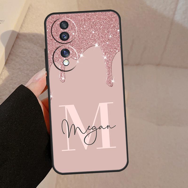 Personalisierter Name, schlanke Hülle mit flüssigem Glitzer für Honor Magic 5 Pro 50 70 90 Lite Honor 8X 9X X9b X9a X8a X7a X6a X6 X7 X8 X9 Cover
