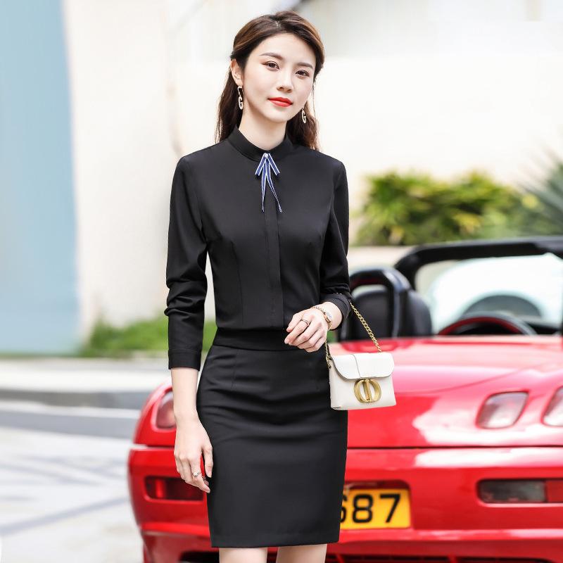 Women's Professional White Stand-up Collar Long Sleeve Uniform Shirt