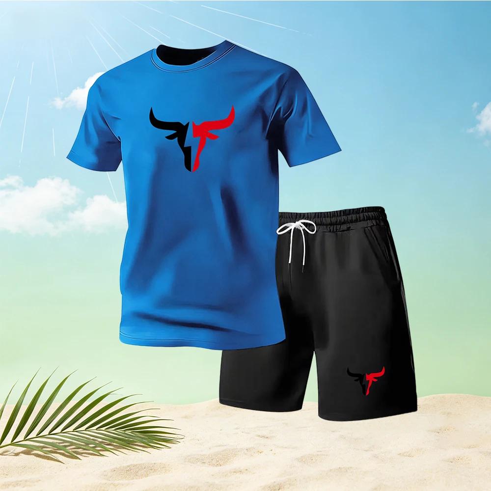2026 Summer Men's Quick Drying Short Sleeved T-shirt and Shorts Set Urban Street Fashion Running Sports Two Piece Set Hot Sale