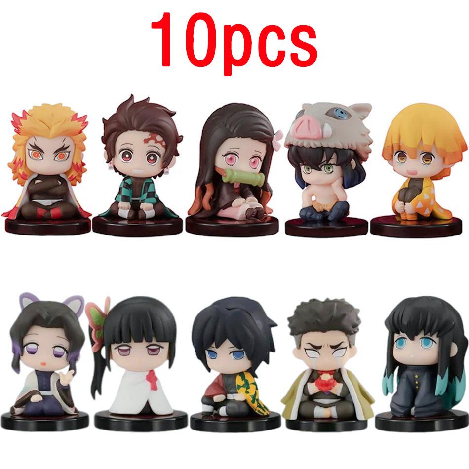 10Pcs Q Version Demon Slayer Sitting Figures Tanjiro Nezuko Inosuke Zenitsu Anime Character Model Toys Gift