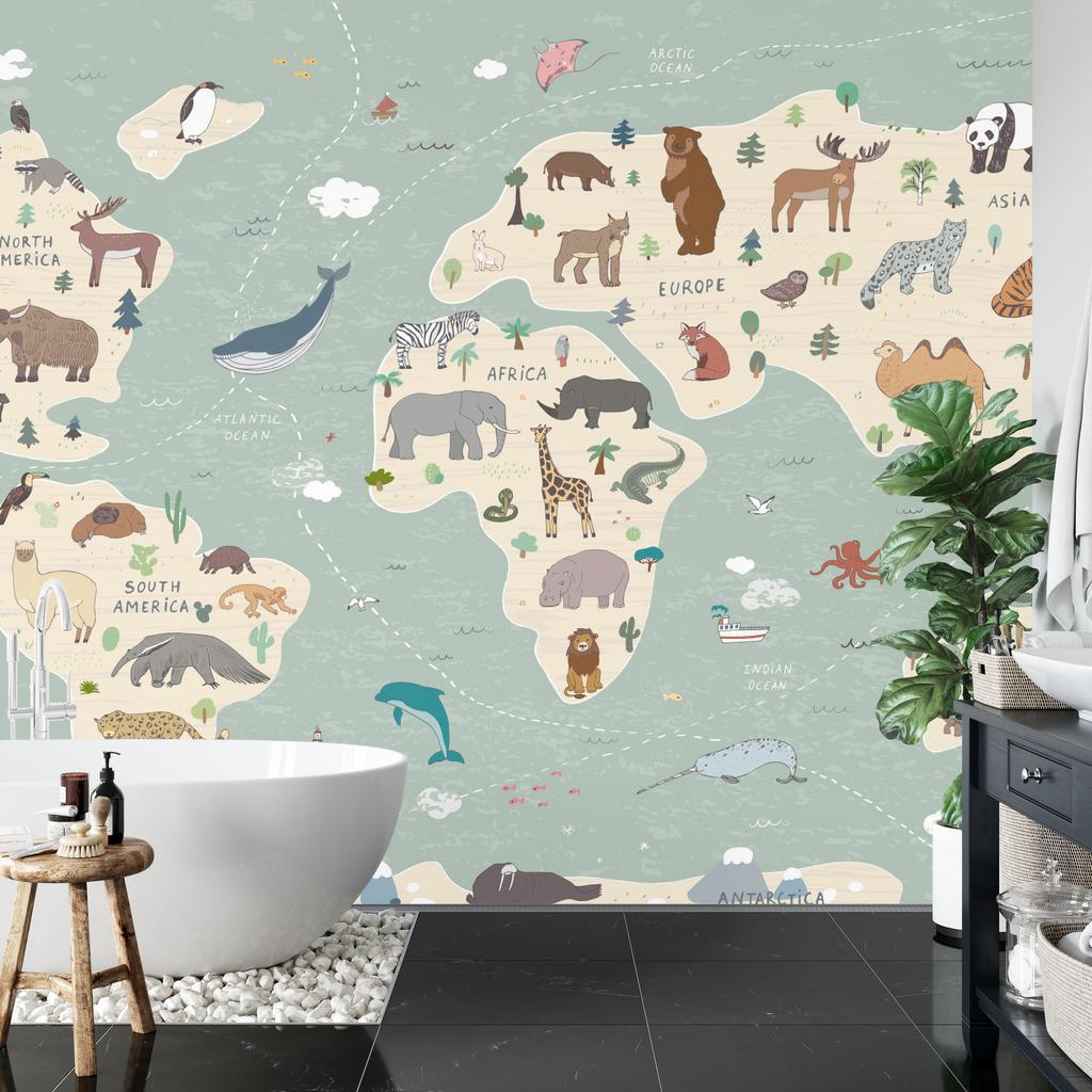 Photomural Colorful World Map Washable Fleece 254x184