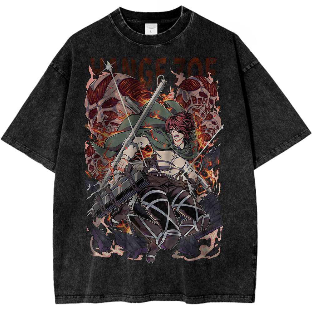 Hange Zoe Printing T Shirt Anime Attack On Titan Cotton Tee Men Women Vintage Washed Tshirts Harajuku Oversized Clothing Tshirt S