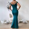 New Off-shoulder Pleated Mermaid Long Dress, Sexy Slit, Slimming, Fitting, Waist-controlling, Hip-hugging Evening Gown