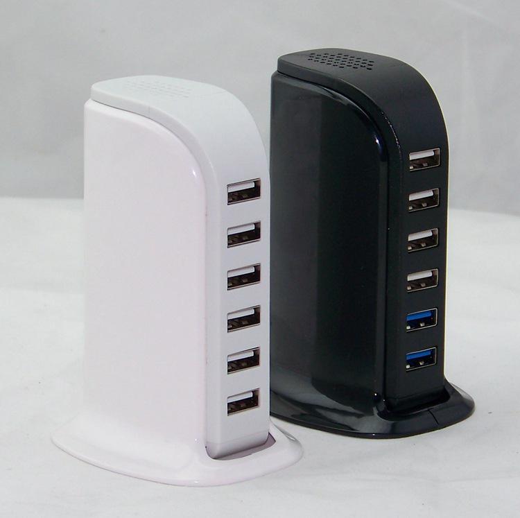 30 Вт 6-портовое USB-зарядное устройство с интеллектуальным распределением, 5 В/6 А, дизайн парусника SPR829 белый