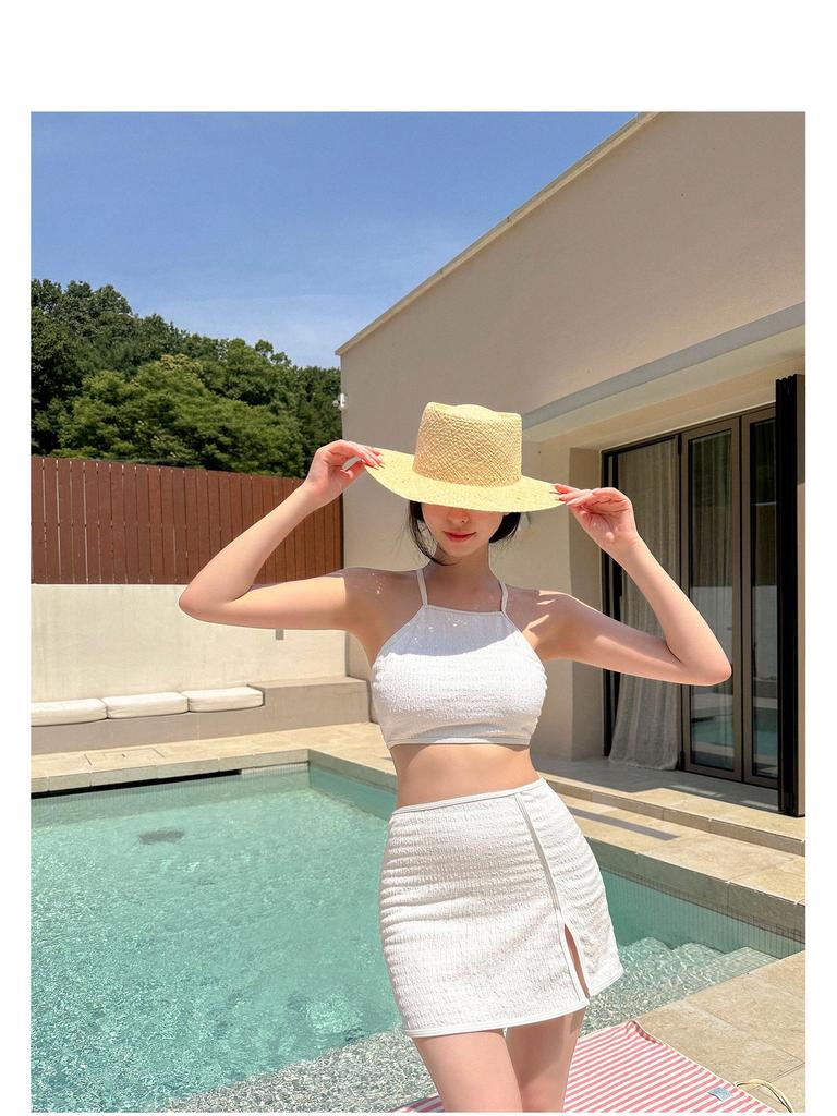 New Women's Japanese & Korean Swimsuit: Chic Split Skirt Style, Gathered Top, Conservative yet Sexy Beachwear